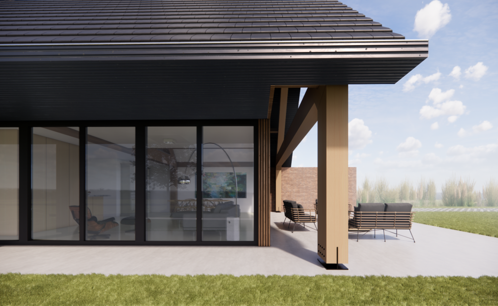 barnhouse with wooden frames, schuurwoning met houten balken