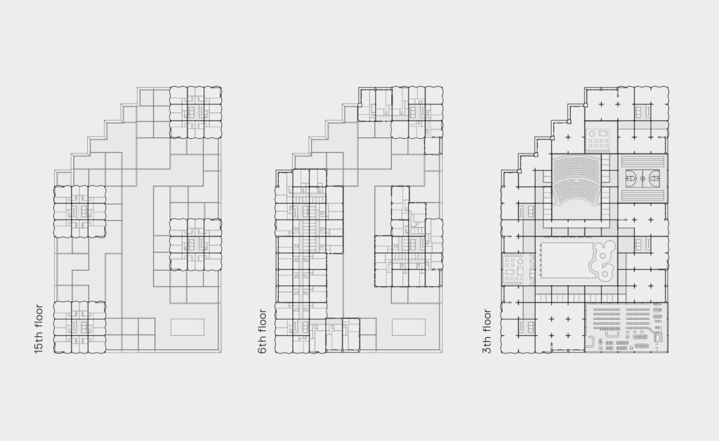 plans of a mass timber vertical neighborhood